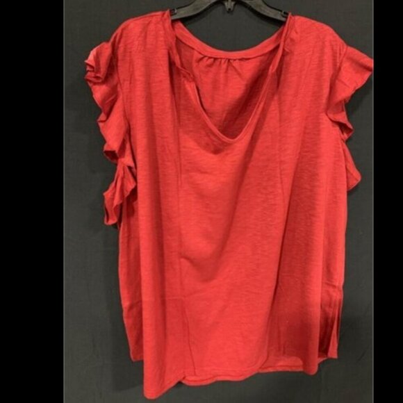 Women's V Neck Ruffle Cap Sleeve Top - Picture 4 of 5